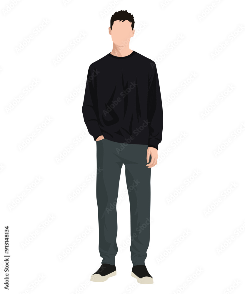 Vector illustration of a man in a black sweater and dark green pants. Dark casual style Vector illustration of a man in a black sweater and dark green pants. Dark casual style