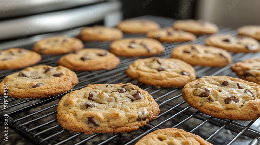 Freshly baked cookies cooling on a rack Freshly baked cookies cooling on a rack