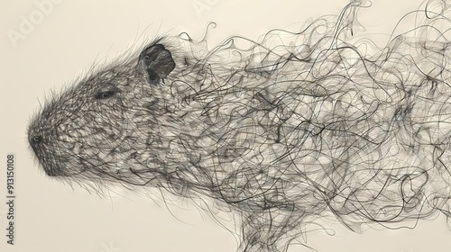   A black-and-white picture of a rodent's hair blowing wildly in the wind