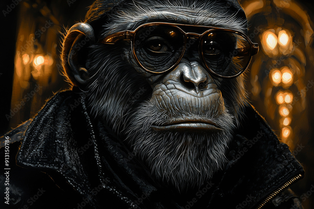 Animal Monkey plays poker blackjack in a casino, fantasy Animal Monkey plays poker blackjack in a casino, fantasy