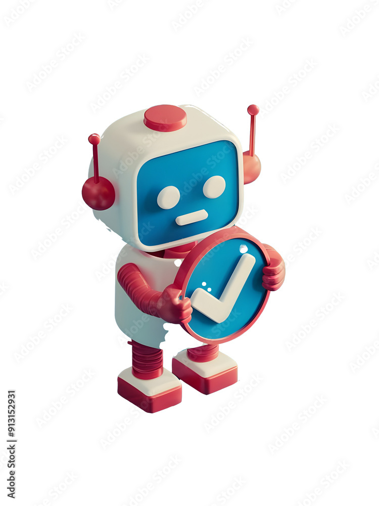 3D Cute Robot With Approved Check Mark