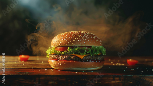 Steamy Cheeseburger Delight: Perfect Background and Wallpaper for Food Lovers photo