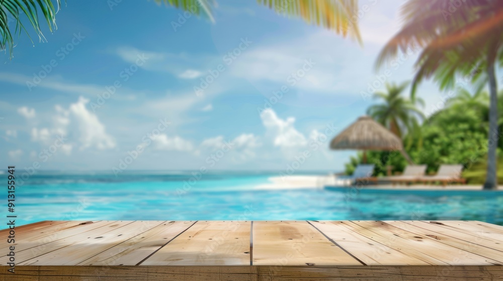 Fototapeta premium Wooden Deck Overlooking a Tropical Paradise