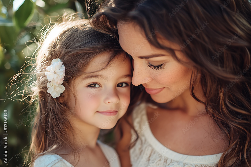 portrait of brunette mother and daughter portrait of brunette mother and daughter