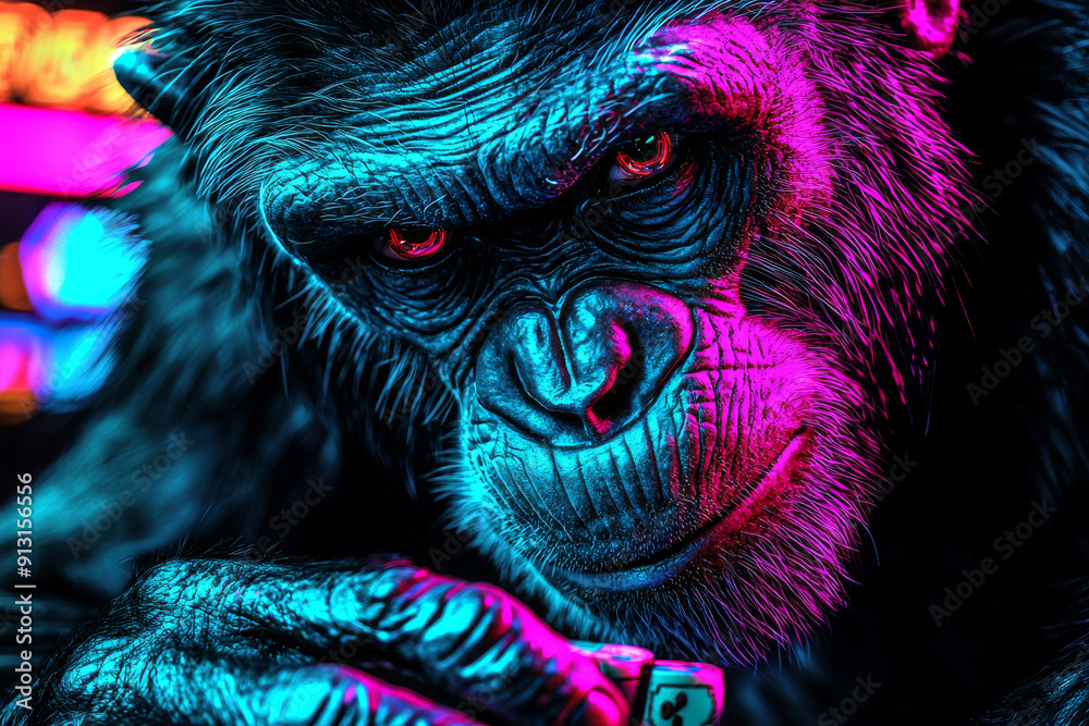 Animal Monkey plays poker blackjack in a casino, fantasy Animal Monkey plays poker blackjack in a casino, fantasy