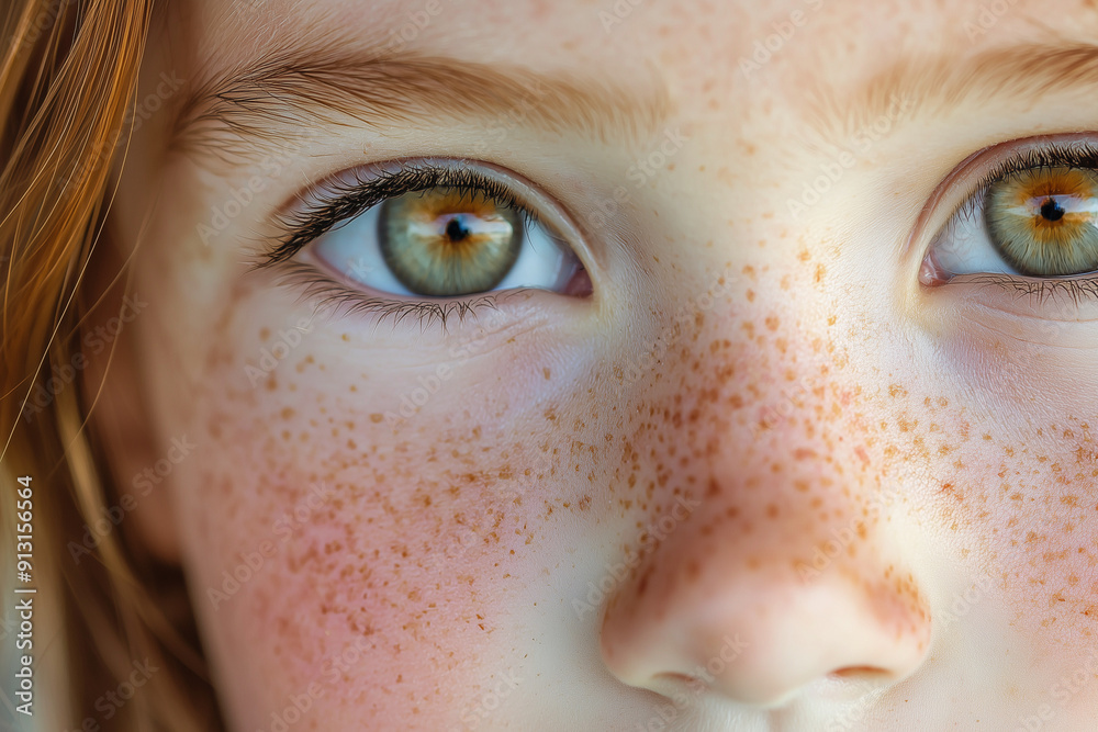 close up the face of a child with freckles, red hair child close up the face of a child with freckles, red hair child