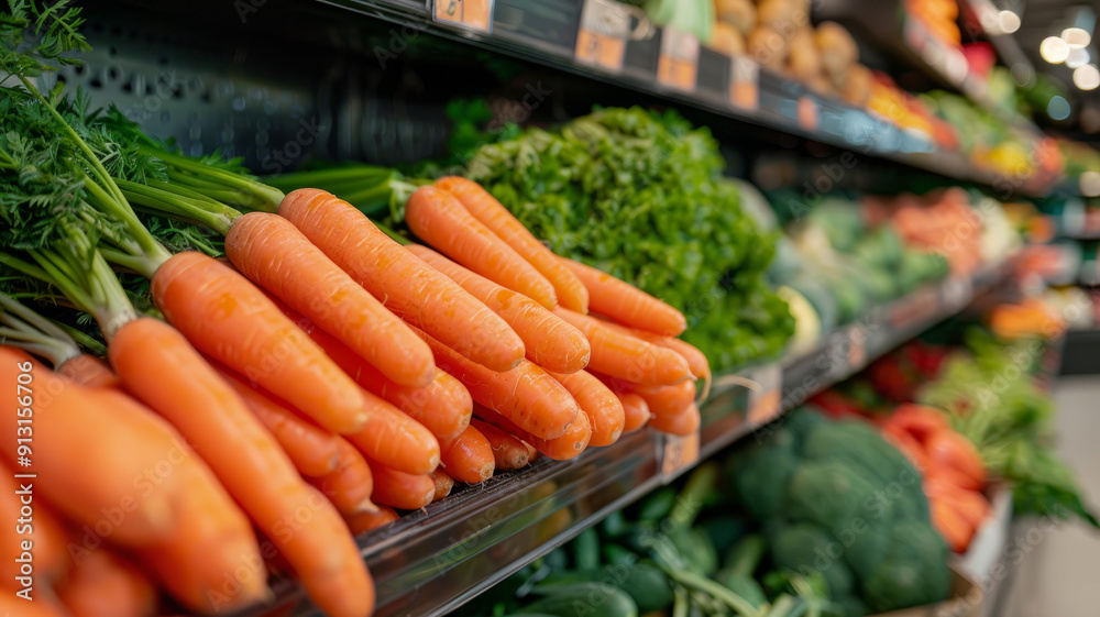 Carrots in a grocery store produce section.