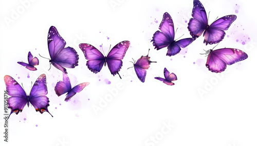 Soaring purple butterflies isolated on transparent or white background, png photo