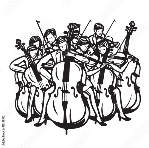 Hand-drawn sketch of musicians playing Vector illustration