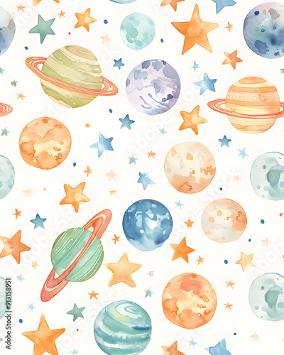 universe backgrounds for kids, starts, saturn, galaxy, nebula, vector style, pastel colors, aesthetic, white background