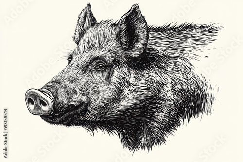 Wild boar sketch. Engraving style. Vector illustration photo