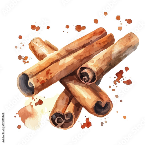 Watercolor vector of Cinnamon, isolated on a white background, Cinnamon vector