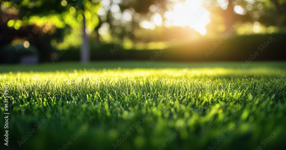 close up of green grass with blurred garden background close up of green grass with blurred garden background