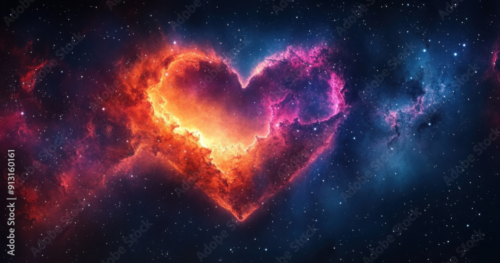 heart nebula in space with coloful background and stars for love and romance