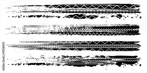 Auto tire tread grunge element. Car and motorcycle tire pattern, wheel tyre tread track. Black tyre print.