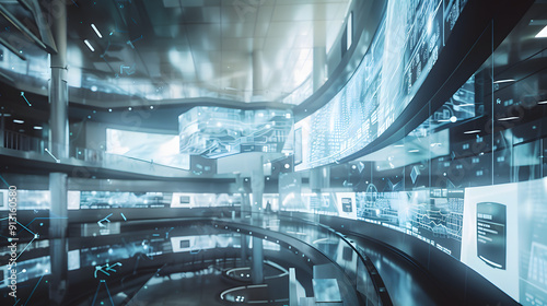 A futuristic university with virtual classrooms and AI-assisted learning.