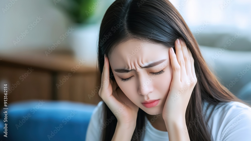Woman Experiencing Stress: A close-up portrait of a young woman with a distressed expression, clutching her head in a gesture of emotional turmoil. The image evokes a sense of overwhelm, anxiety, Woman Experiencing Stress: A close-up portrait of a young woman with a distressed expression, clutching her head in a gesture of emotional turmoil. The image evokes a sense of overwhelm, anxiety,