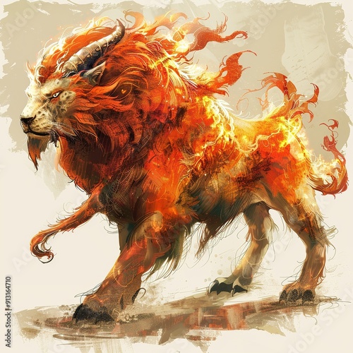 Chimera: A fire-breathing hybrid creature with parts from multiple animals, typically a lion, goat, and serpent. photo