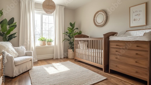 nursery setup with a crib and adjacent changing station, showing an organized and functional space for baby care.