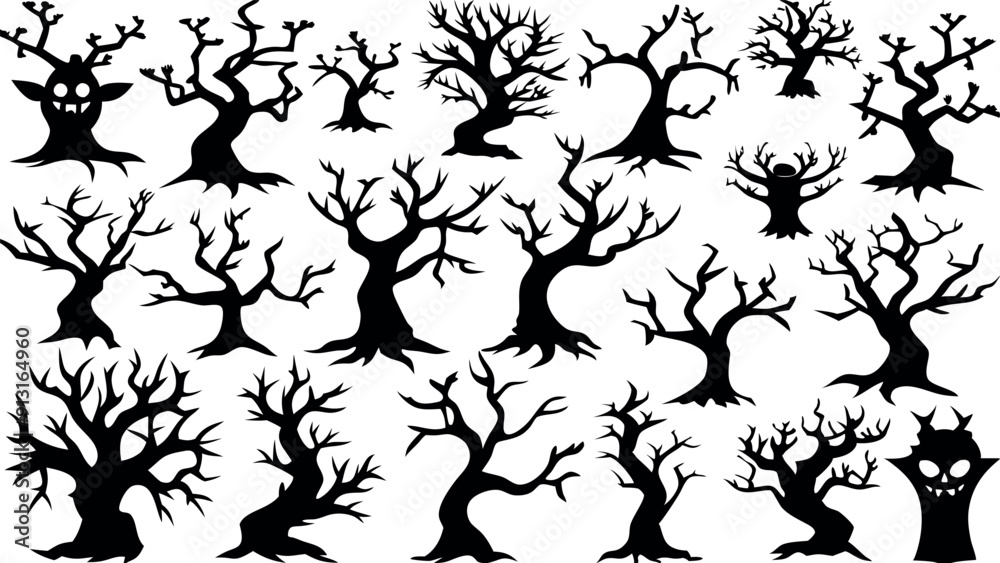 Set of silhouettes of Halloween Spooky Trees Set of silhouettes of Halloween Spooky Trees