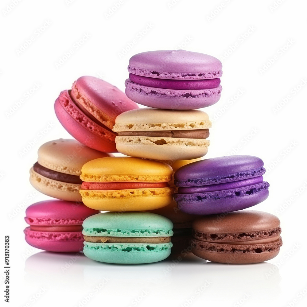 Colorful macarons stacked isolated on white background Colorful macarons stacked isolated on white background