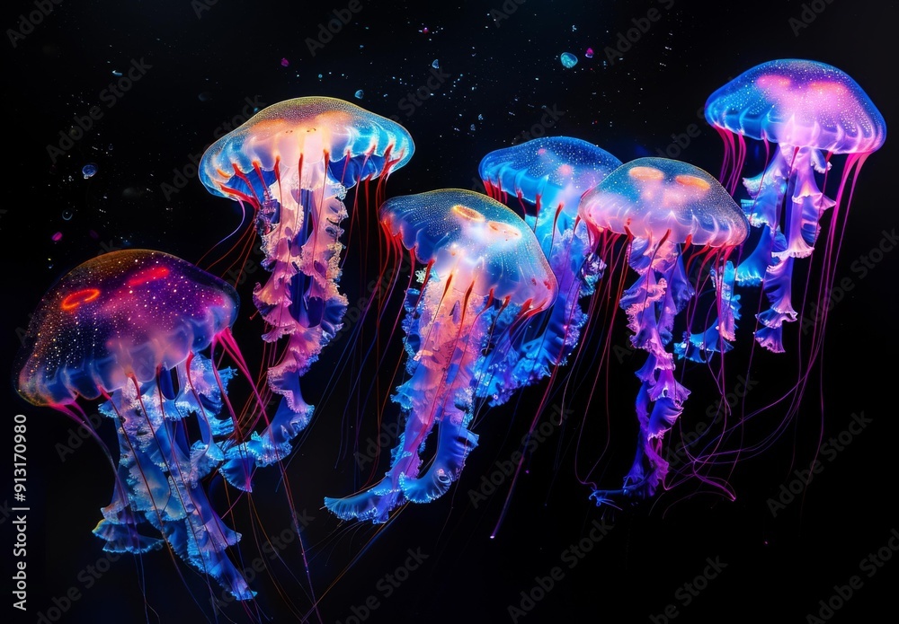 A group of jellyfish are floating in the water. AI. A group of jellyfish are floating in the water. AI.