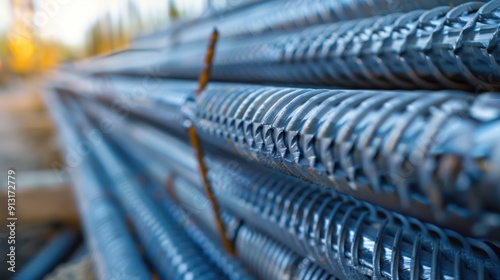 The steel rebar rods bundle