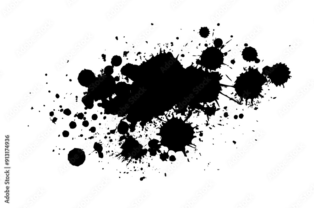 Fototapeta premium Splatter Paint Texture . Black Spray Blot of Ink. Place illustration Over any Object to Create Grungy Effect . hand drawn. Not AI, Vector