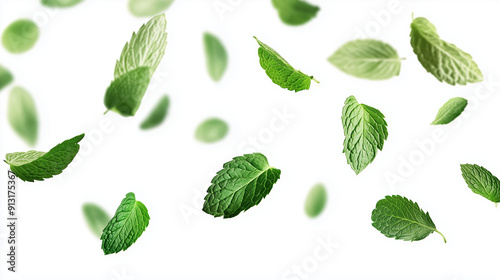 mint leaves isolated on white background 
