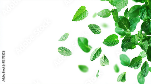 mint leaves isolated on white background 