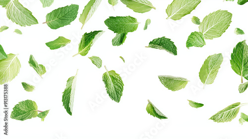 mint leaves isolated on white background 