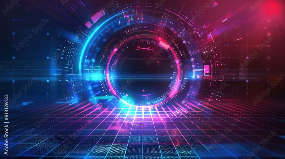 Vibrant digital background with glowing circles and rays, perfect for technology, innovation, and futuristic themes. Vibrant digital background with glowing circles and rays, perfect for technology, innovation, and futuristic themes.