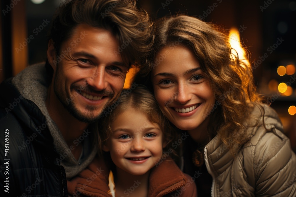 Beautiful smiling faces of people. A Happy Young Family of Three People, generative IA Beautiful smiling faces of people. A Happy Young Family of Three People, generative IA