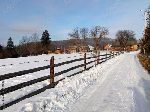 Snowy road, Winter nature, Carpathians, Yaremche, Ukraine