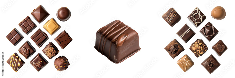 Set of single decadent of gourmet chocolate isolated on transparent background  (2)