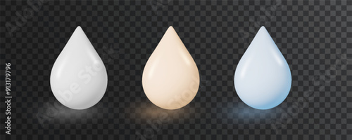 Milk drops isolated. White realistic yogurt, cream or cosmetic white droplets.