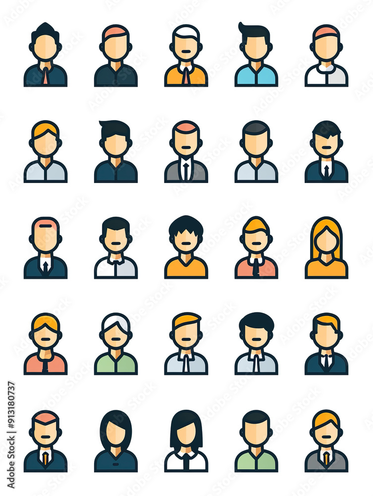 Collection of Diverse User Profile Icons with Different Hairstyles and Clothing, generative ai image Collection of Diverse User Profile Icons with Different Hairstyles and Clothing, generative ai image