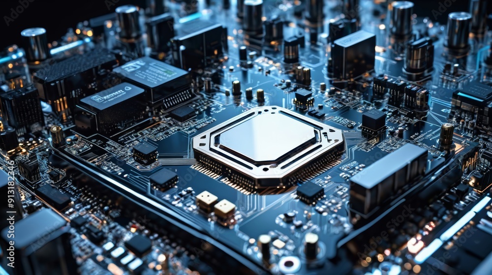 Computer Motherboard With CPU Chip Installed