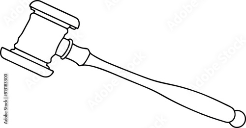 Black And White Outline Of Judge Gavel On White Background