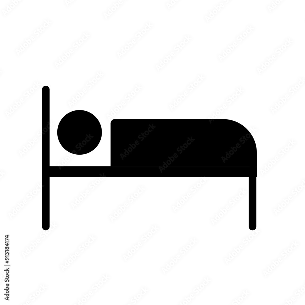 bed, overnight stay, hotel. Person sleeping on bed - vector icon bed, overnight stay, hotel. Person sleeping on bed - vector icon