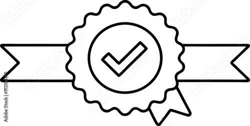 Black and White Certification Ribbon with Check Mark