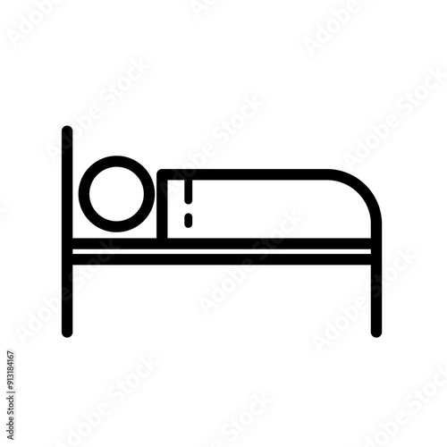 bed, overnight stay, hotel. Person sleeping on bed - vector icon