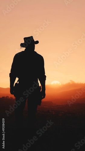 Tablou pe pânză silhouette of a cowboy in the sunset