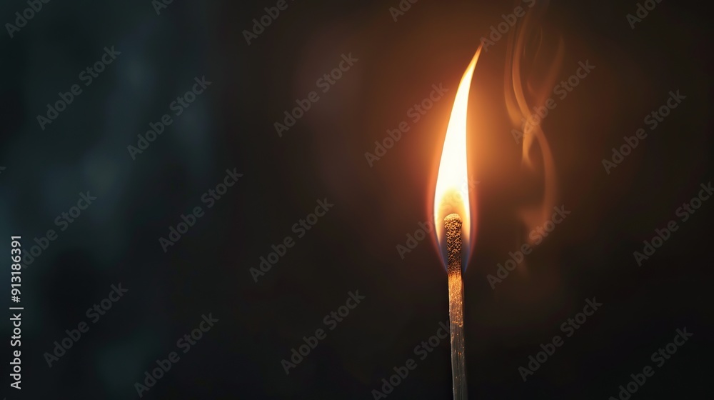 A lit matchstick with smoke trails in a dark setting A lit matchstick with smoke trails in a dark setting
