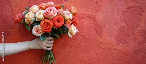 Person Holding Bouquet of Flowers Against Pink Wall