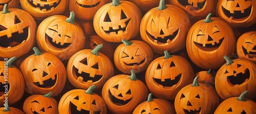 Banner with funny pumpkin faces