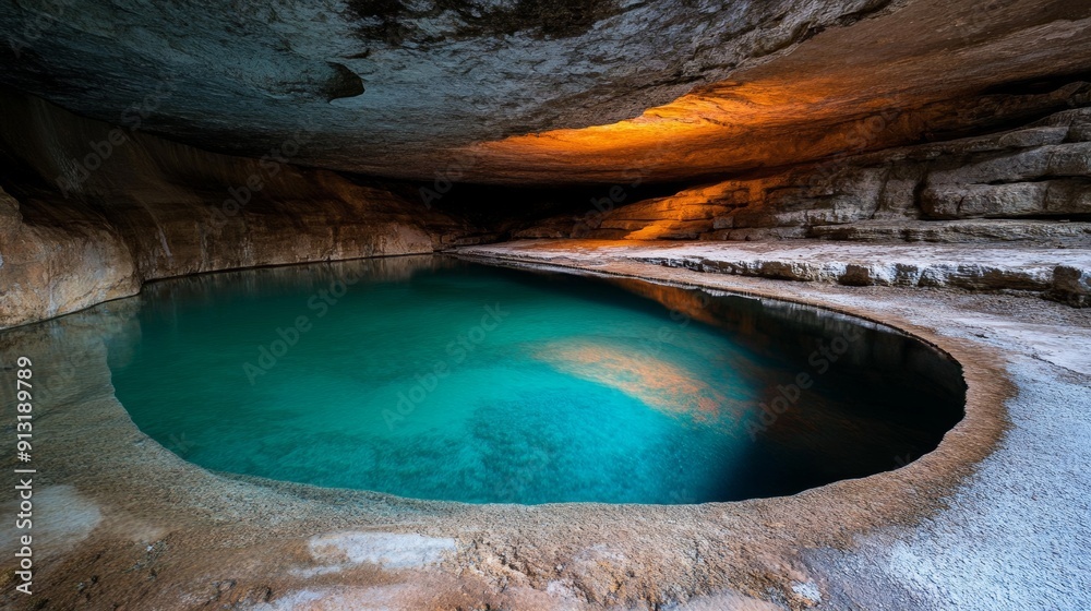 A cave pool with bioluminescent organisms. A cave pool with bioluminescent organisms.