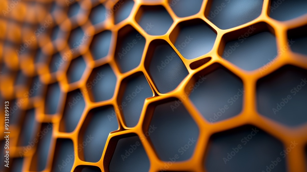 A honeycomb structure showing the hexagonal patterns. A honeycomb structure showing the hexagonal patterns.