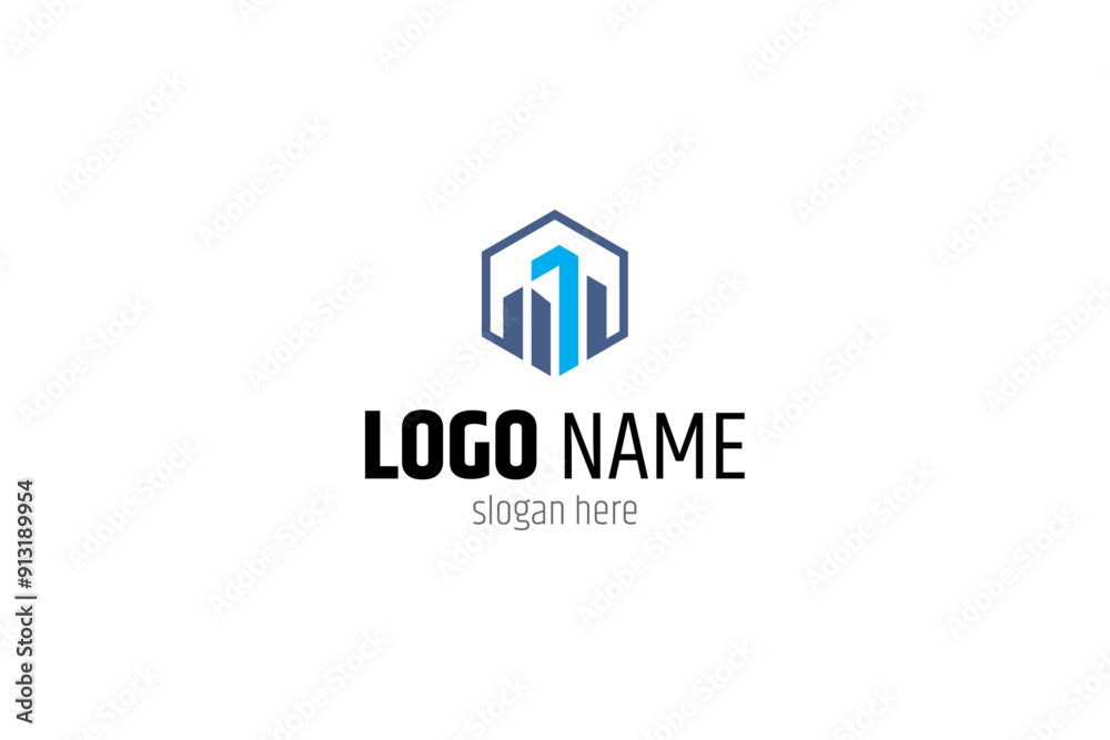 city building logo with number one combination in hexagonal shape flat vector design city building logo with number one combination in hexagonal shape flat vector design