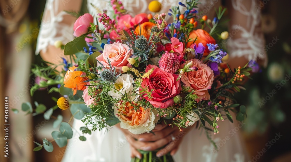 Obraz premium A Bride Holding a Bouquet of Flowers